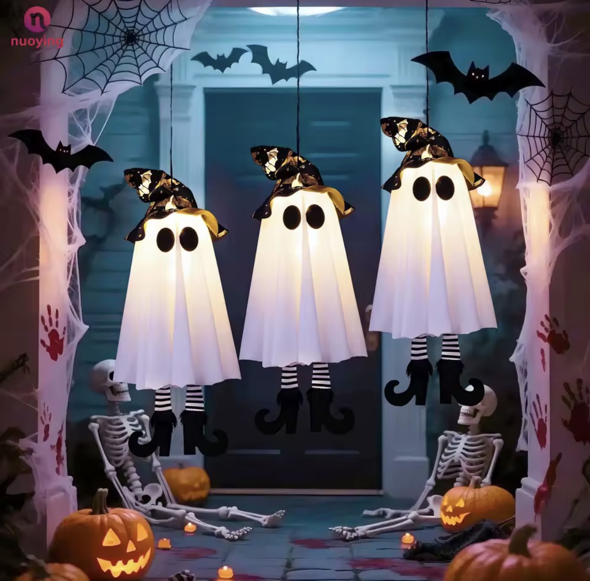 Lampe d’horreur suspendue avec motif de sorcière et de fantôme, décoration lumineuse à LED pour Halloween, ornement effrayant pour une fête, idéal pour la maison, le jardin ou l’extérieur, cadeau parfait pour les fêtes.